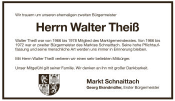 Traueranzeige von Walter Theiß von Pegnitz-Zeitung